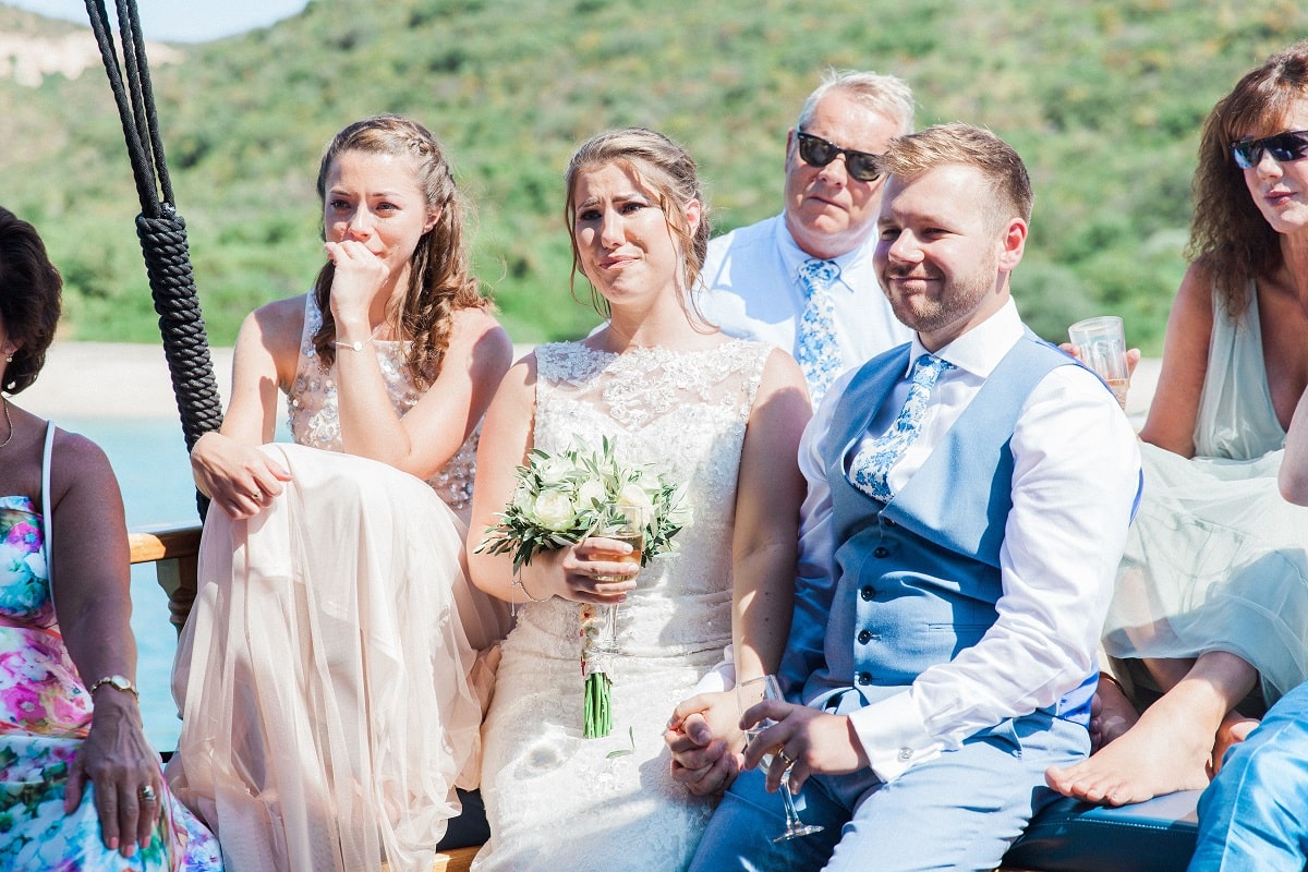 Boat Drinks Reception - Greek Wedding Abroad | Planned by Lefkas Weddings | Maxeen Kim Photography