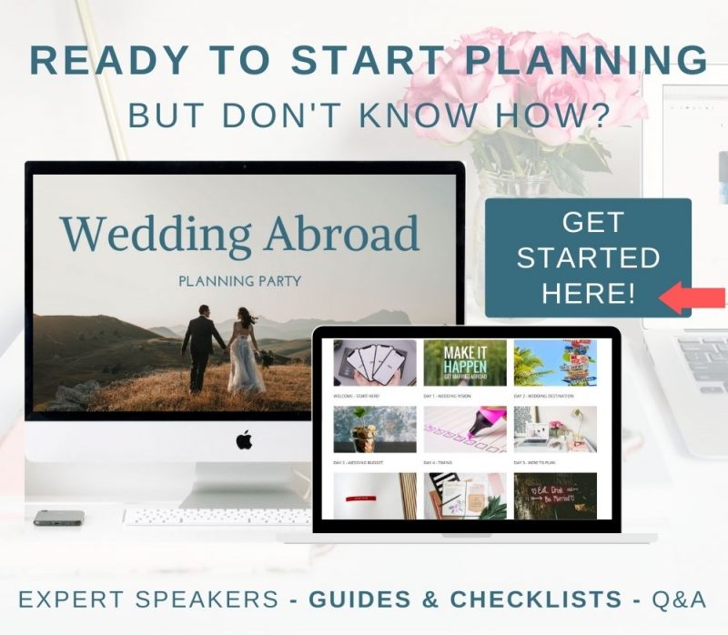 Join the Weddings Abroad Guide Planning Party - Online Destination Wedding Planning Help to Kick Start Your Wedding Planning.